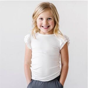 Play by Little Sleepies White Ruffle Tee 6-12M Baby Girl Top EUC